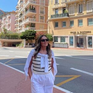 Cream and Black Striped Knit Top